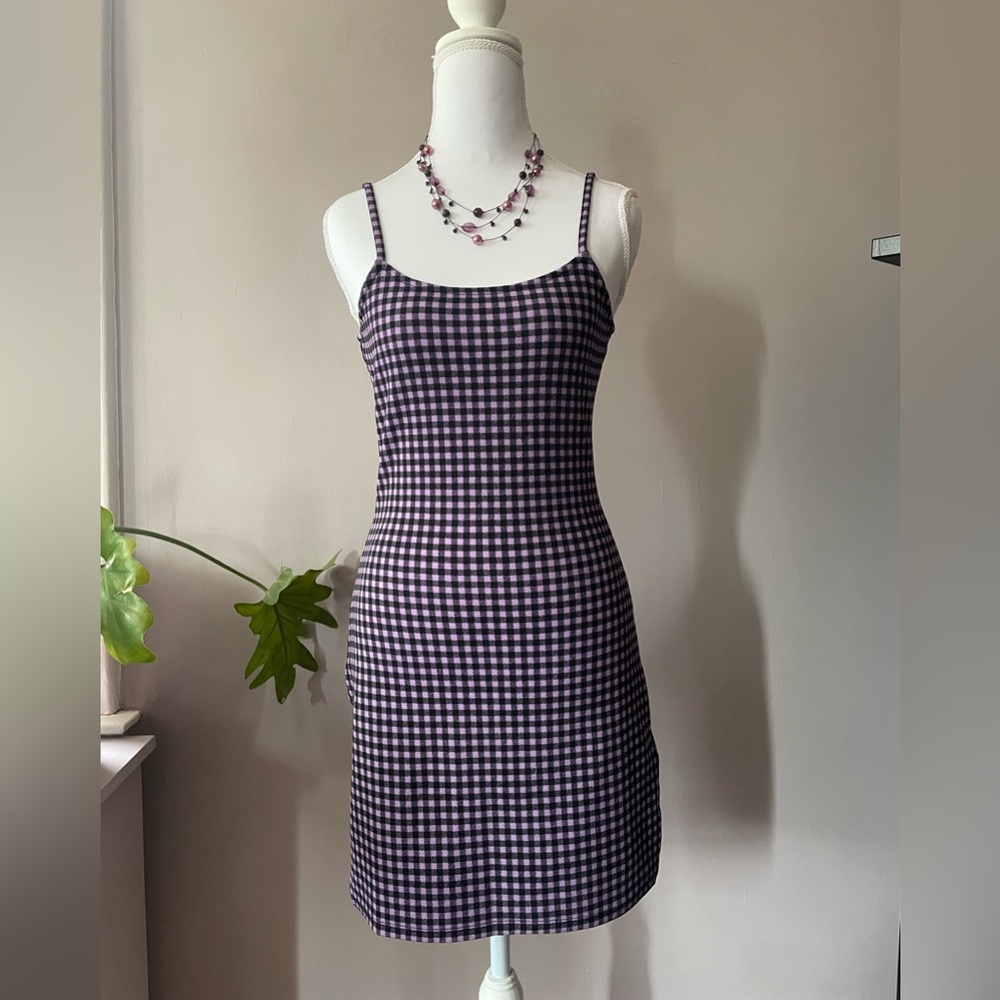 H&M Purple and Black Gingham Slip Dress
